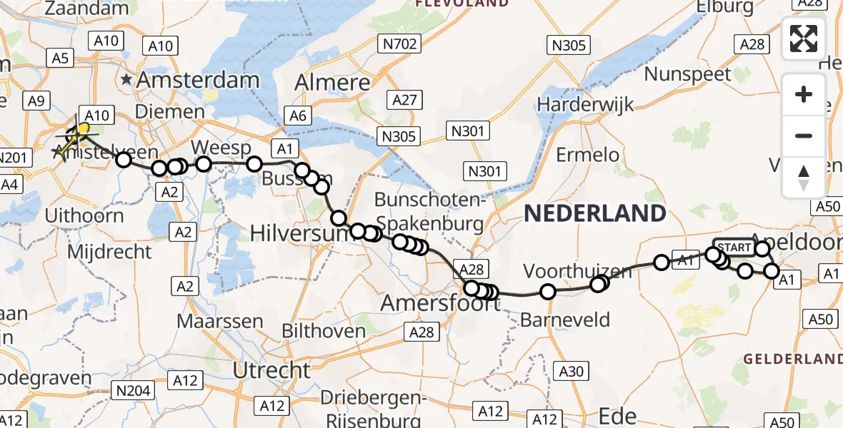 Routekaart van de vlucht: Politieheli naar Schiphol, Asselsche heide