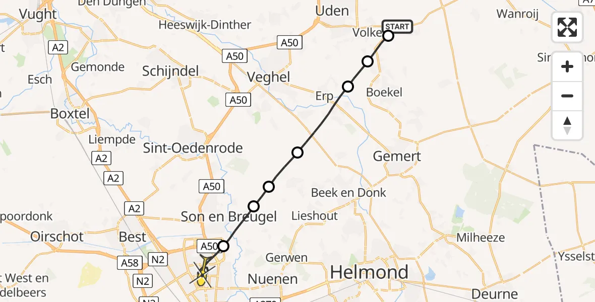 Routekaart van de vlucht: Lifeliner 3 naar Eindhoven, Rechtestraat