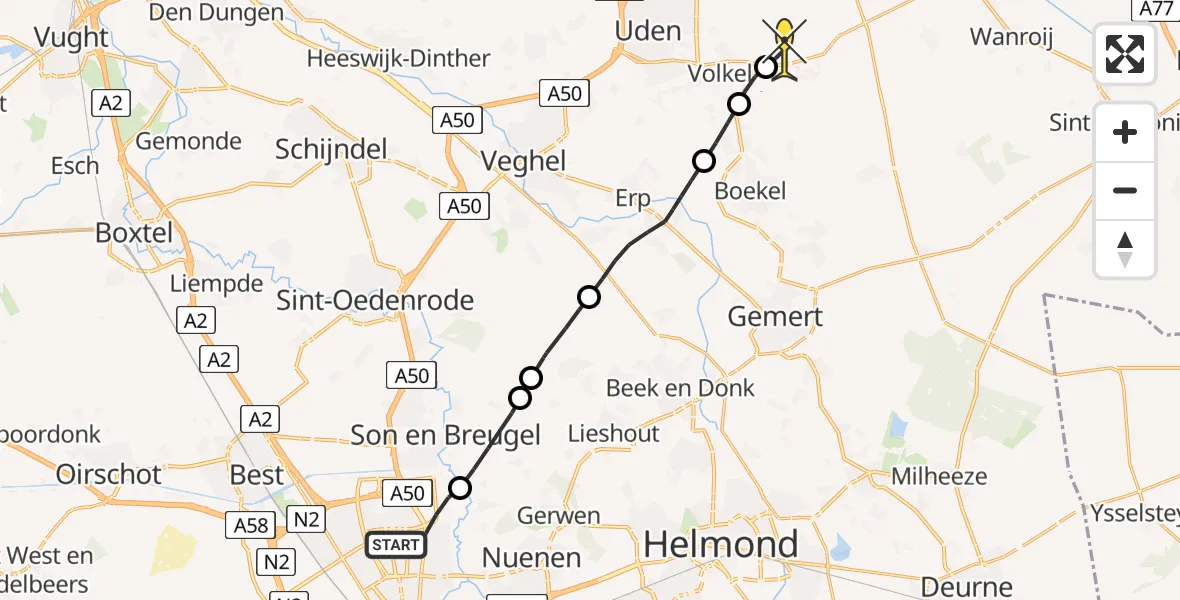 Routekaart van de vlucht: Lifeliner 3 naar Vliegbasis Volkel, Groot-Bijgaardenlaan