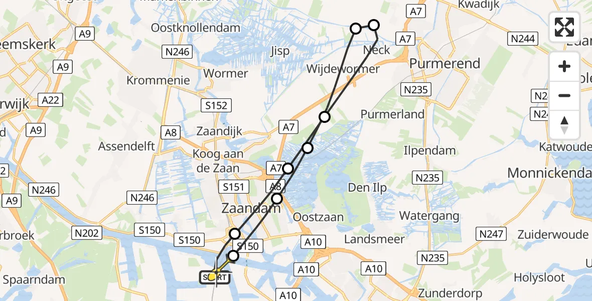 Routekaart van de vlucht: Lifeliner 1 naar Amsterdam Heliport, Grote Tocht
