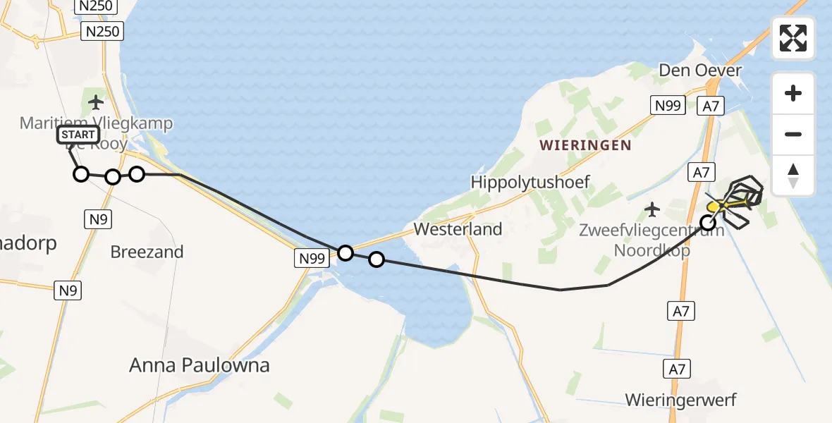 Routekaart van de vlucht: Kustwachthelikopter naar Wieringerwerf, Mastenmakersweg