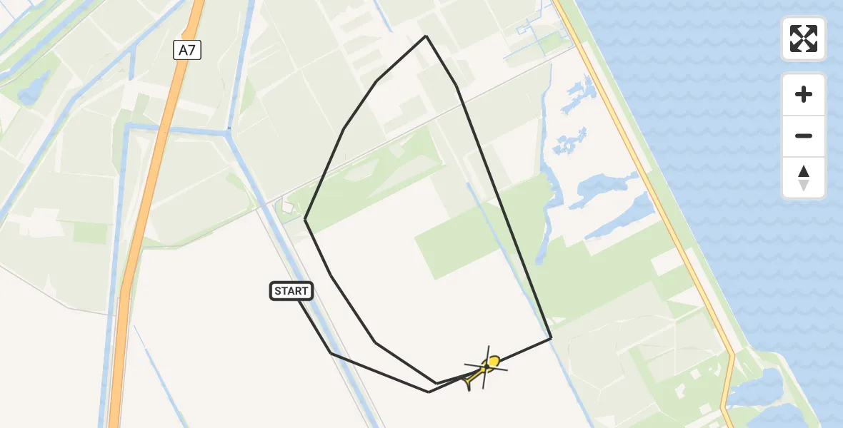 Routekaart van de vlucht: Kustwachthelikopter naar Wieringerwerf, Noorderdijkweg