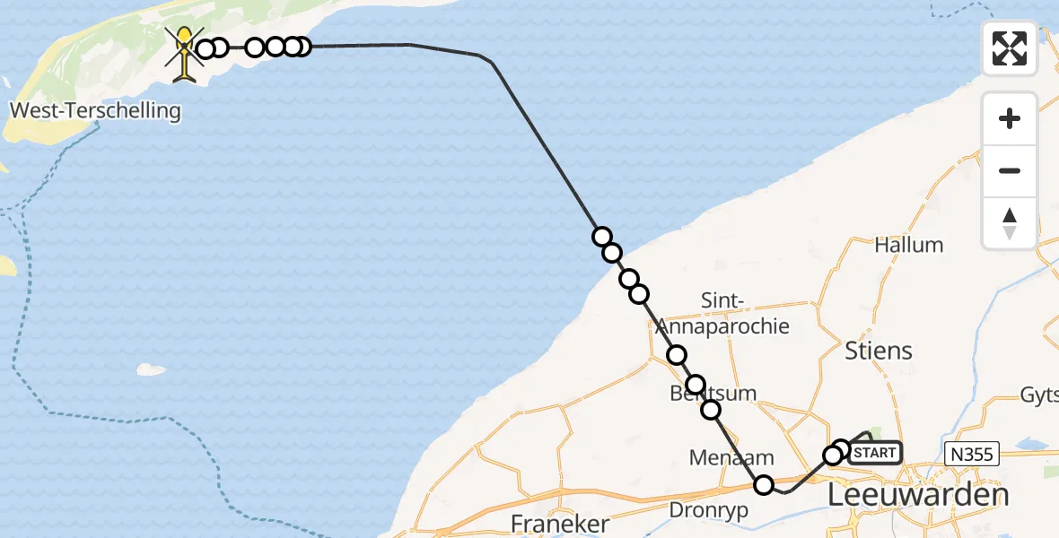 Routekaart van de vlucht: Ambulanceheli naar Midsland, Buitengebied Noordwest