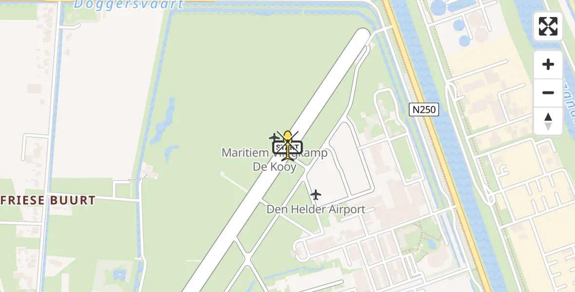 Routekaart van de vlucht: Kustwachthelikopter naar Vliegveld De Kooy, Doggersvaart