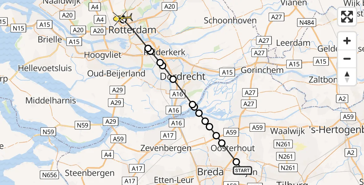 Routekaart van de vlucht: Lifeliner 2 naar Rotterdam The Hague Airport, Kurassiersweg