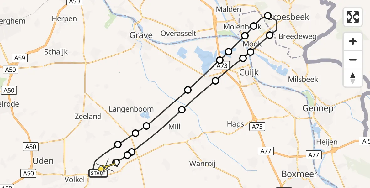 Routekaart van de vlucht: Lifeliner 3 naar Vliegbasis Volkel, Zeelandsedijk