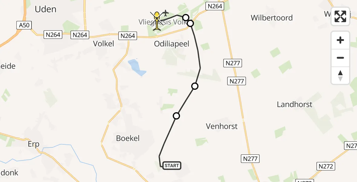 Routekaart van de vlucht: Lifeliner 3 naar Vliegbasis Volkel, Statenweg