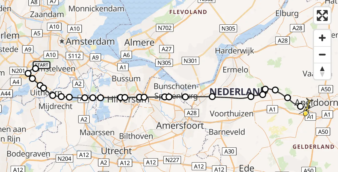 Routekaart van de vlucht: Politieheli naar Apeldoorn, Westerkimweg