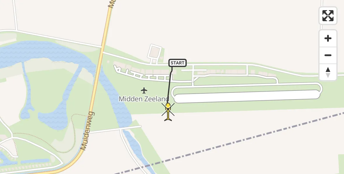 Routekaart van de vlucht: Kustwachthelikopter naar Vliegveld Midden-Zeeland, Calandweg