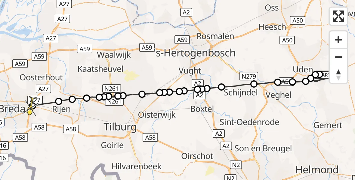 Routekaart van de vlucht: Lifeliner 3 naar Breda, Frontstraat
