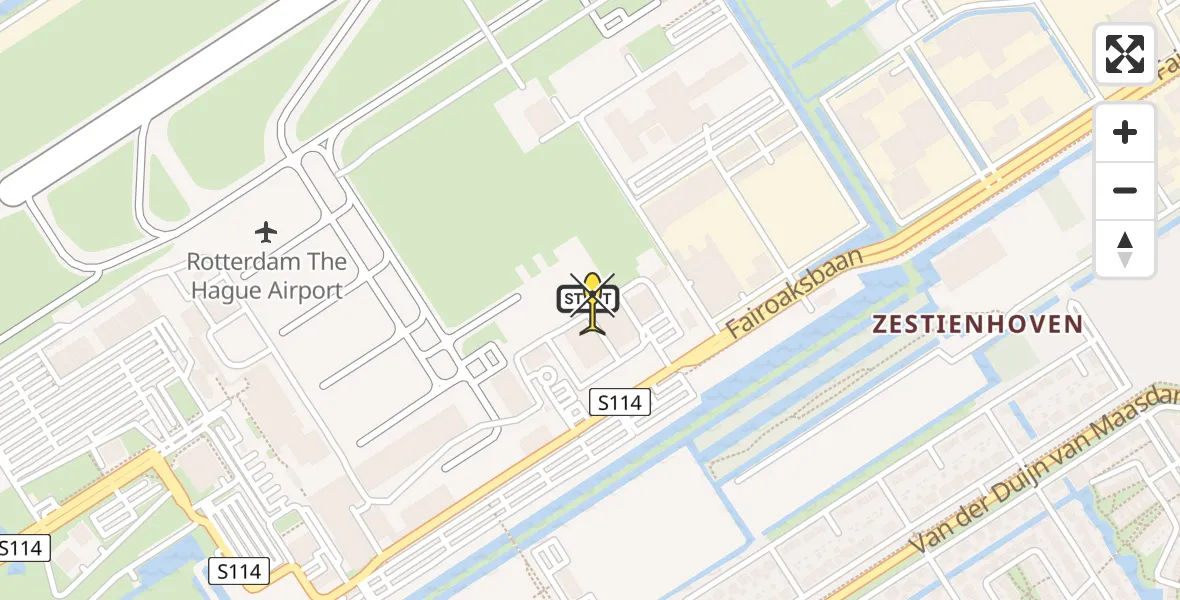 Routekaart van de vlucht: Politiehelikopter naar Rotterdam The Hague Airport, Fairoaksbaan