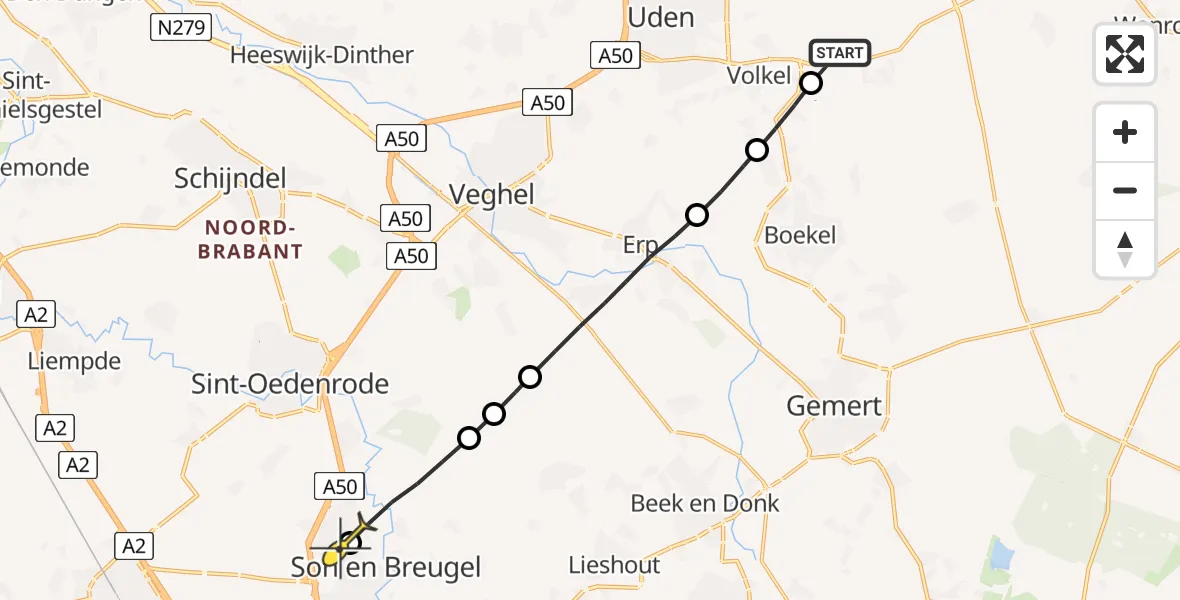 Routekaart van de vlucht: Lifeliner 3 naar Son en Breugel, Rechtestraat