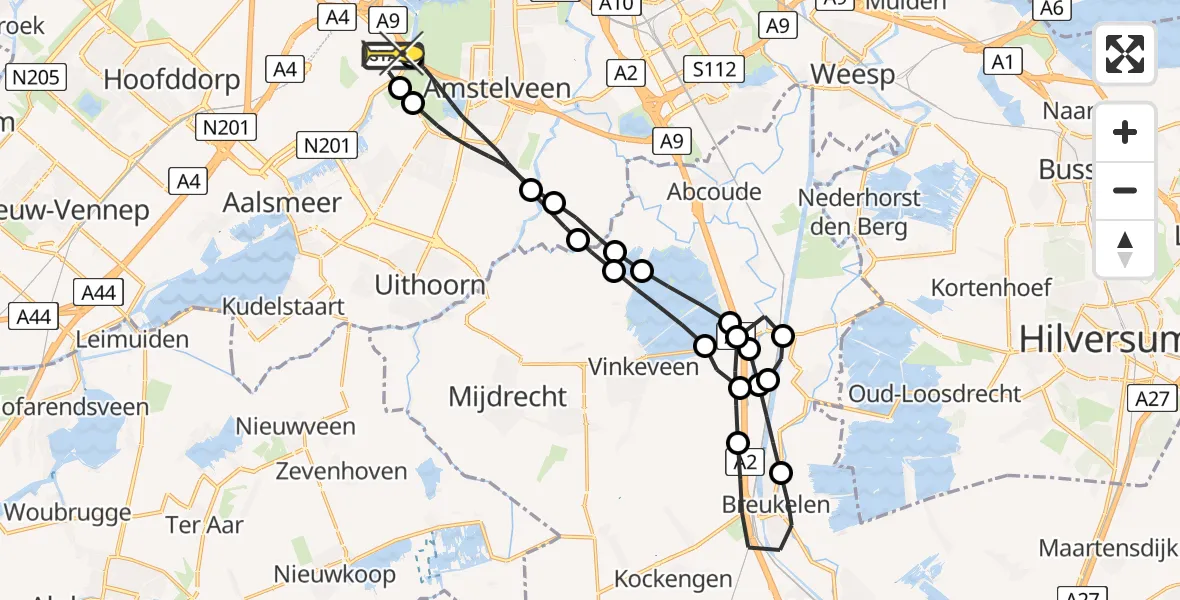 Vluchtroute Politiehelikopter van Schiphol naar Schiphol