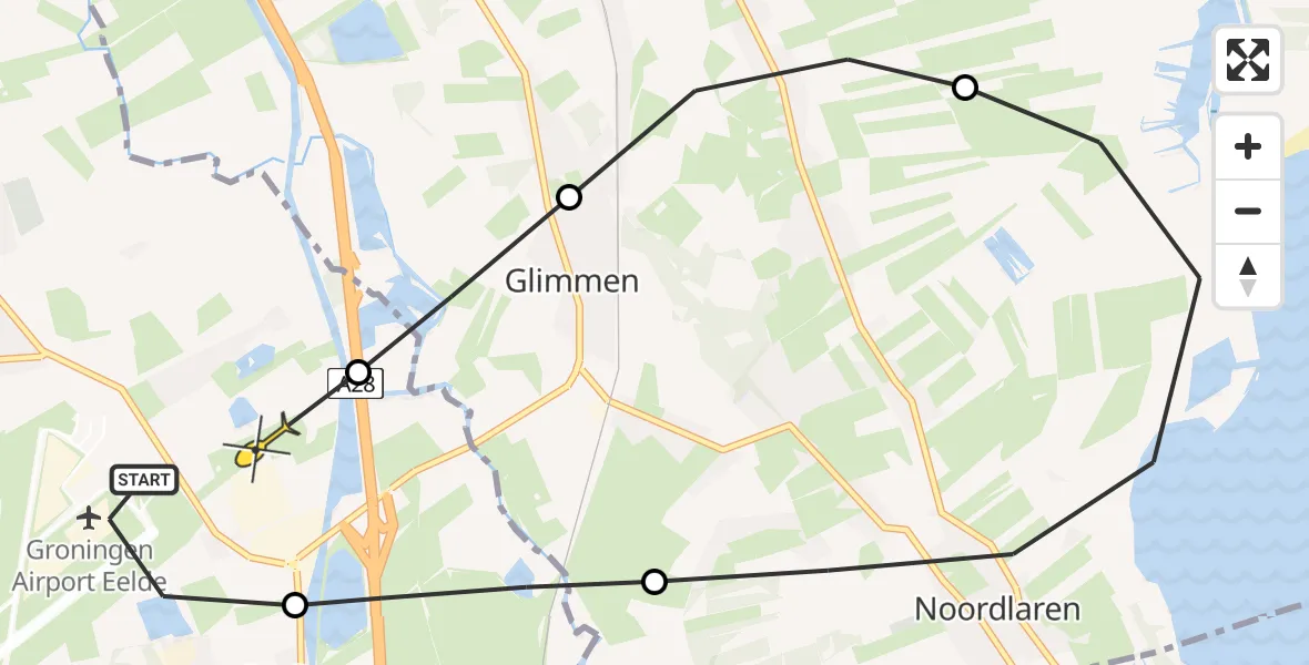 Routekaart van de vlucht: Lifeliner 4 naar Eelde, Groningerstraat