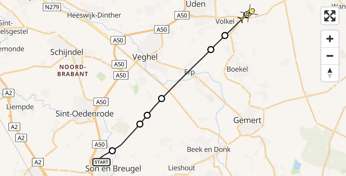 Routekaart van de vlucht: Lifeliner 3 naar Vliegbasis Volkel, Wolfswinkel