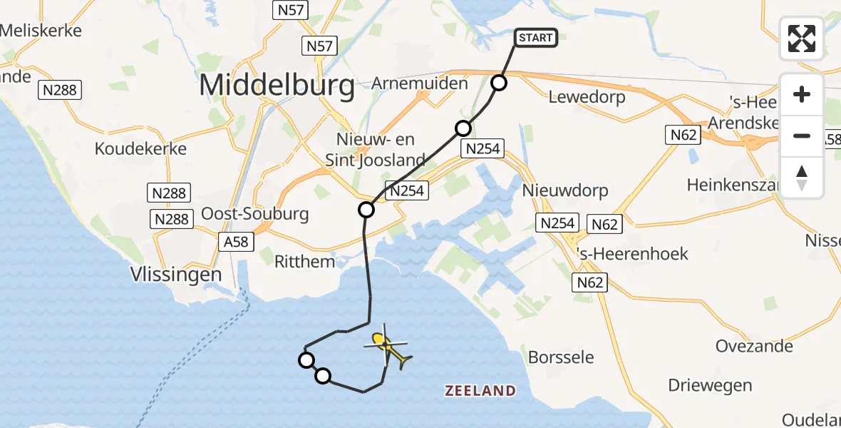 Routekaart van de vlucht: Kustwachthelikopter naar Ritthem, Muidenweg