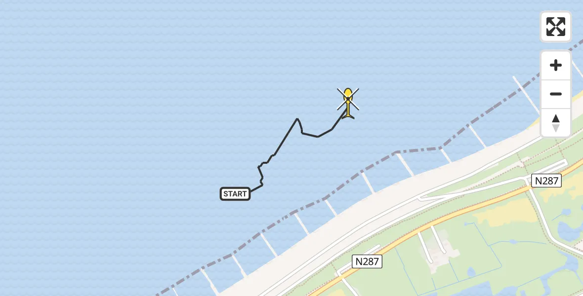 Routekaart van de vlucht: Kustwachthelikopter naar Vlissingen, Autostrand Westkapelle