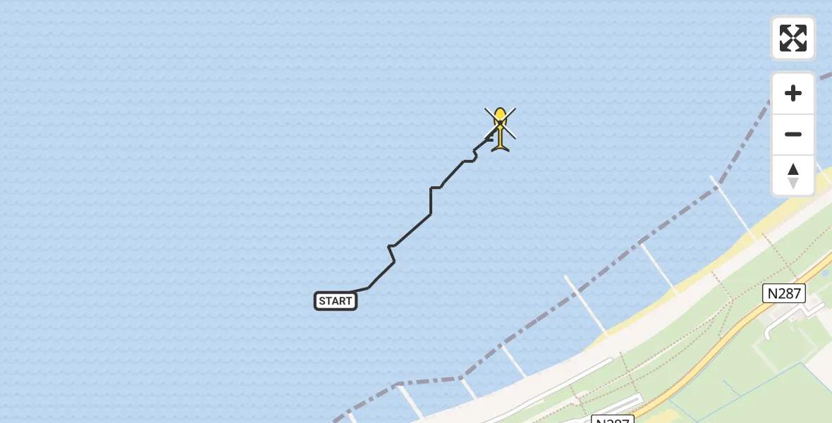Routekaart van de vlucht: Kustwachthelikopter naar Vlissingen, Schelpweg