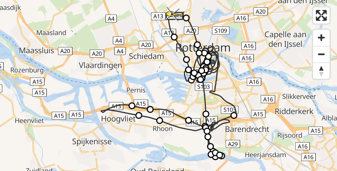 Routekaart van de vlucht: Politieheli naar Rotterdam The Hague Airport, Zestienhovensekade