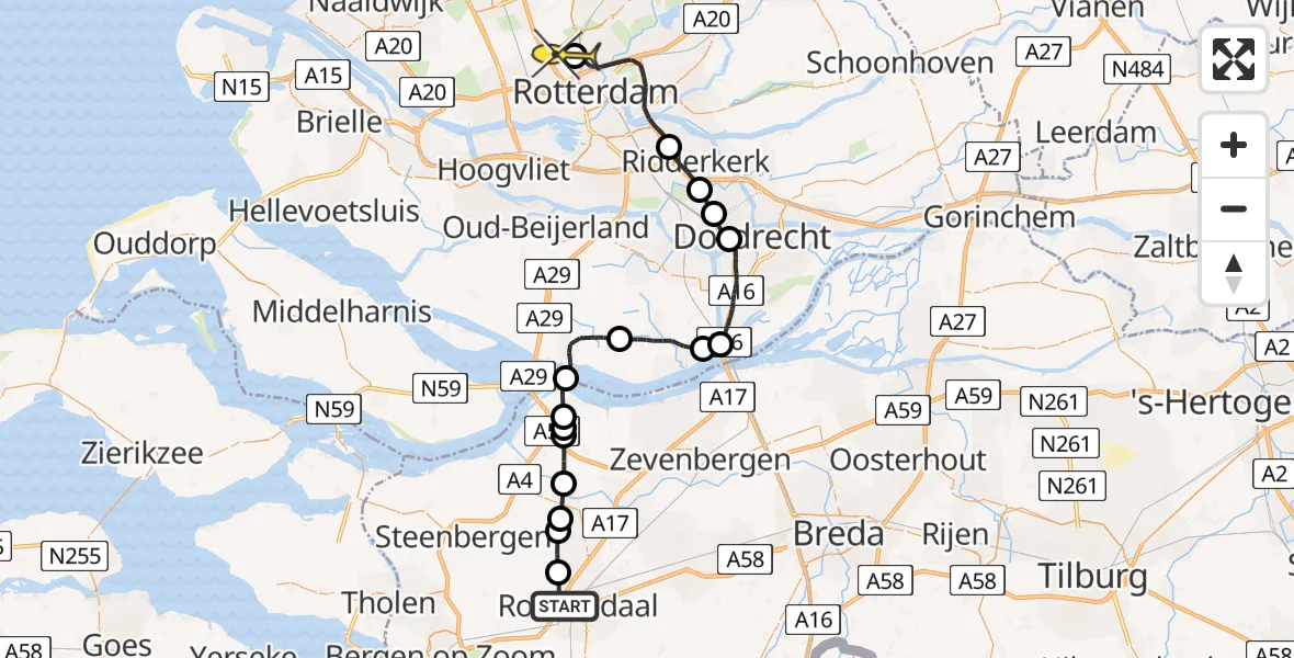 Routekaart van de vlucht: Lifeliner 2 naar Rotterdam The Hague Airport, Hogeweg