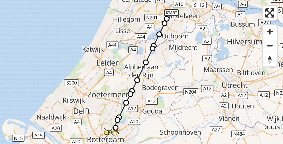 Routekaart van de vlucht: Politiehelikopter naar Rotterdam, Amsterdam-Bataviaweg