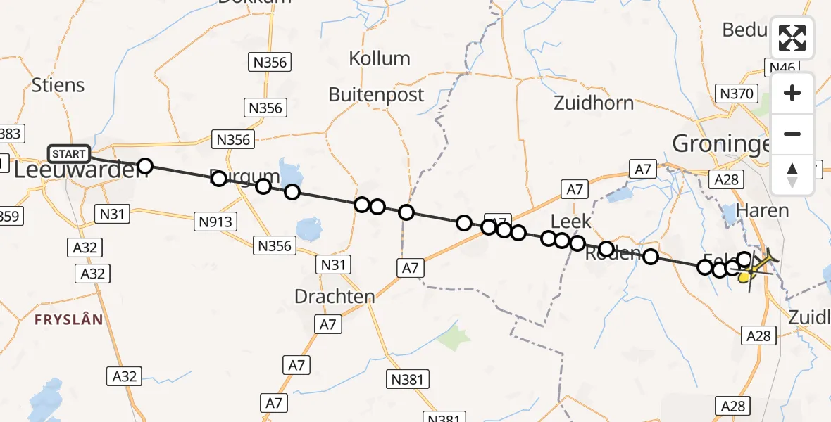 Routekaart van de vlucht: Lifeliner 4 naar Eelde, Oldegalileën