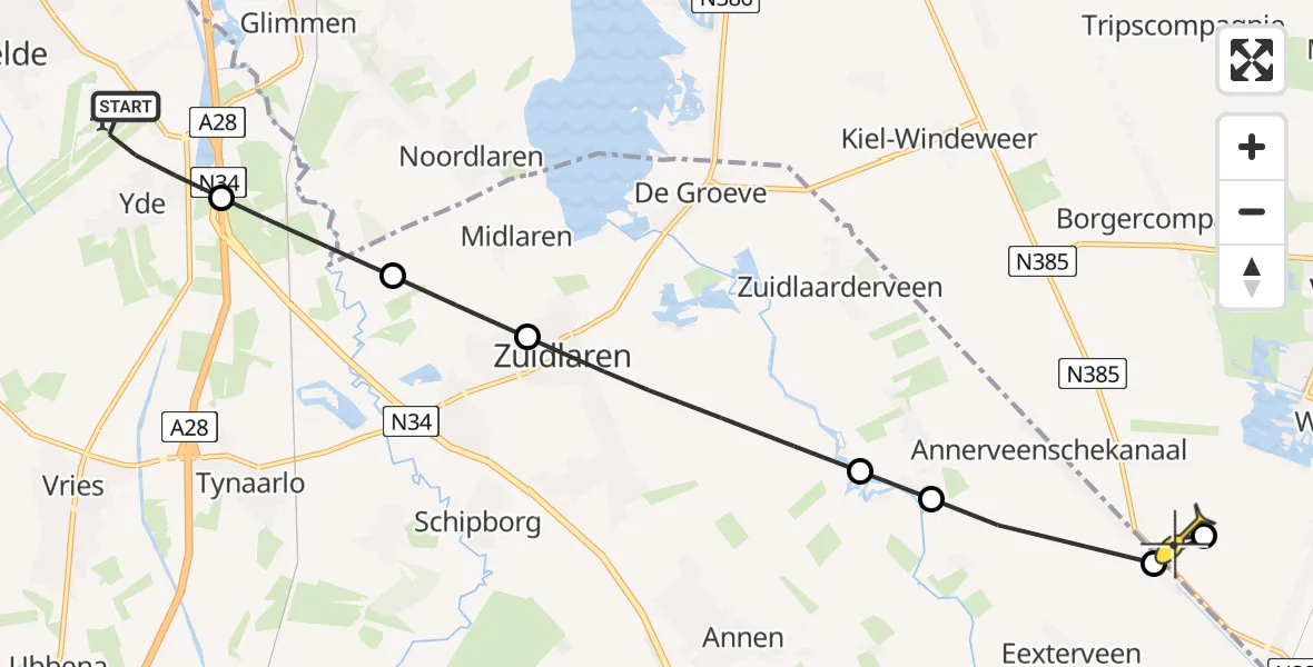 Routekaart van de vlucht: Lifeliner 4 naar Wildervank, Vissersweg