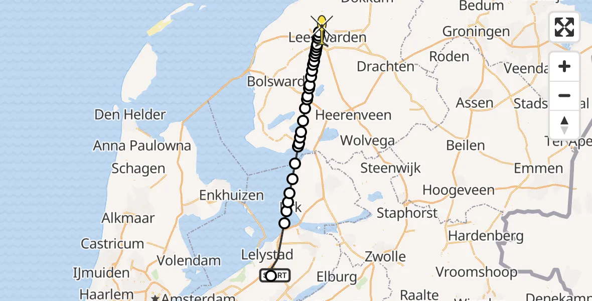 Routekaart van de vlucht: Ambulanceheli naar Vliegbasis Leeuwarden, Talingweg