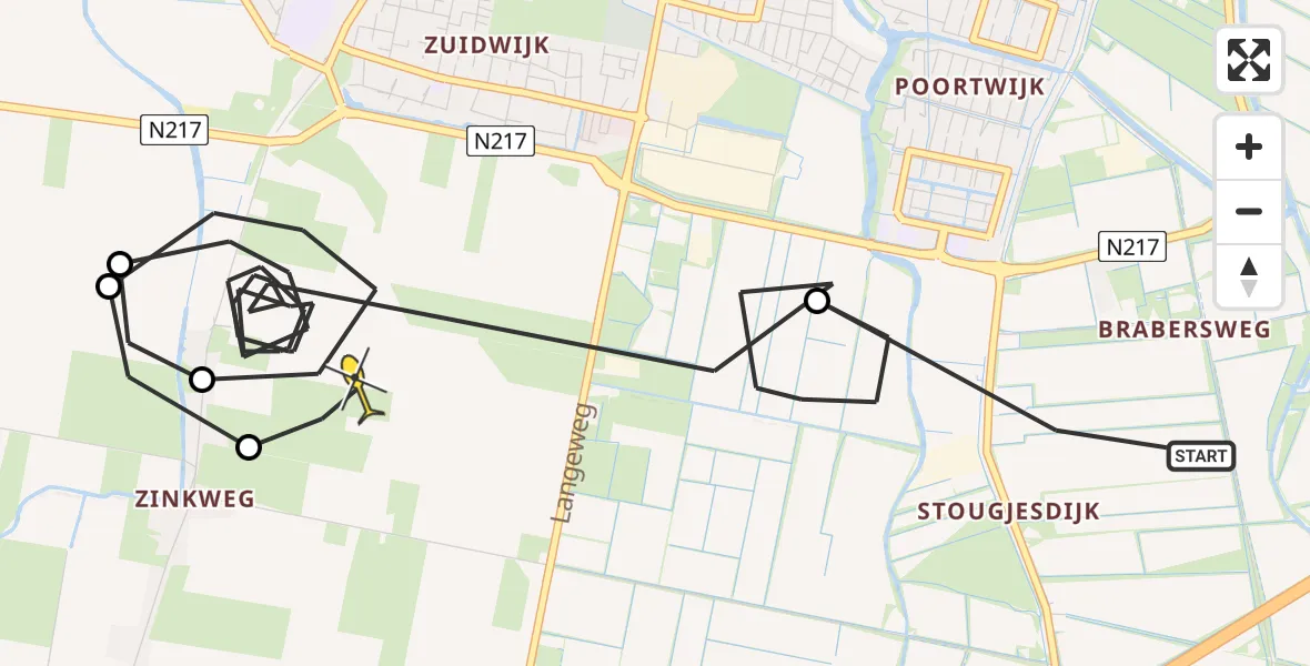 Routekaart van de vlucht: Politieheli naar Oud-Beijerland, Tienvoet