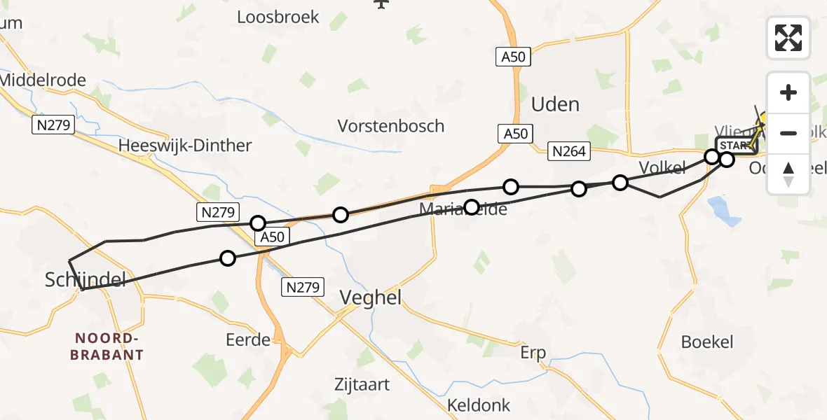 Routekaart van de vlucht: Lifeliner 3 naar Vliegbasis Volkel, Antoniusstraat