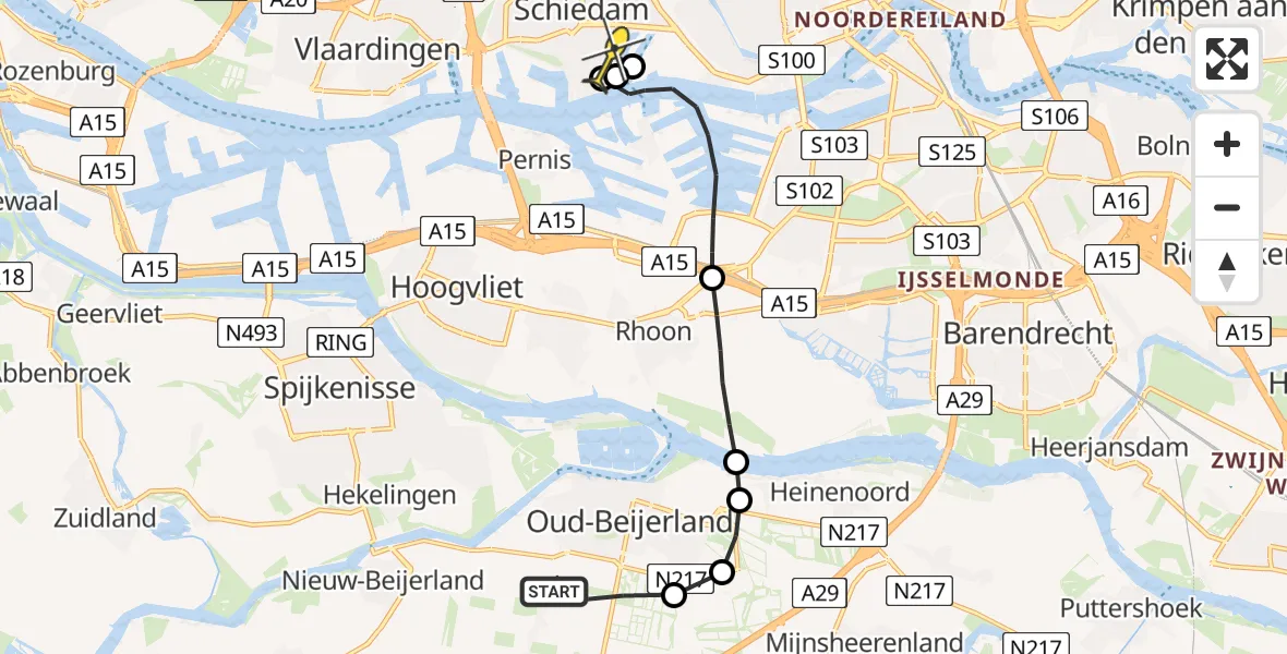 Routekaart van de vlucht: Politiehelikopter naar Schiedam, Zinkweg