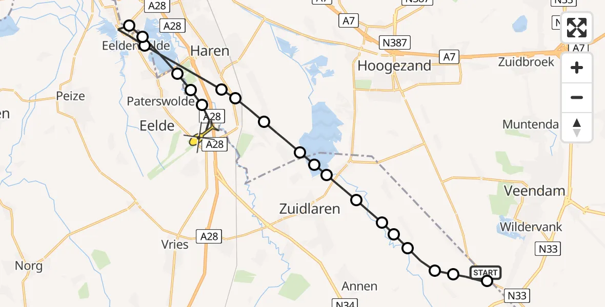 Routekaart van de vlucht: Lifeliner 4 naar Eelde, Menweg