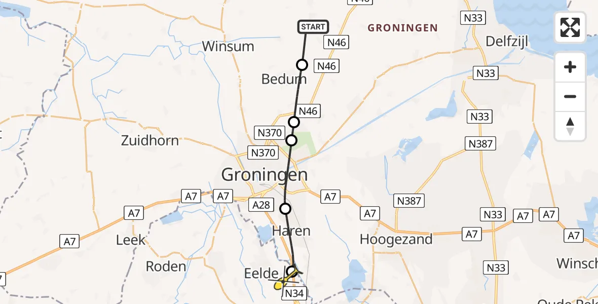 Routekaart van de vlucht: Lifeliner 4 naar Eelde, Keesriefweg