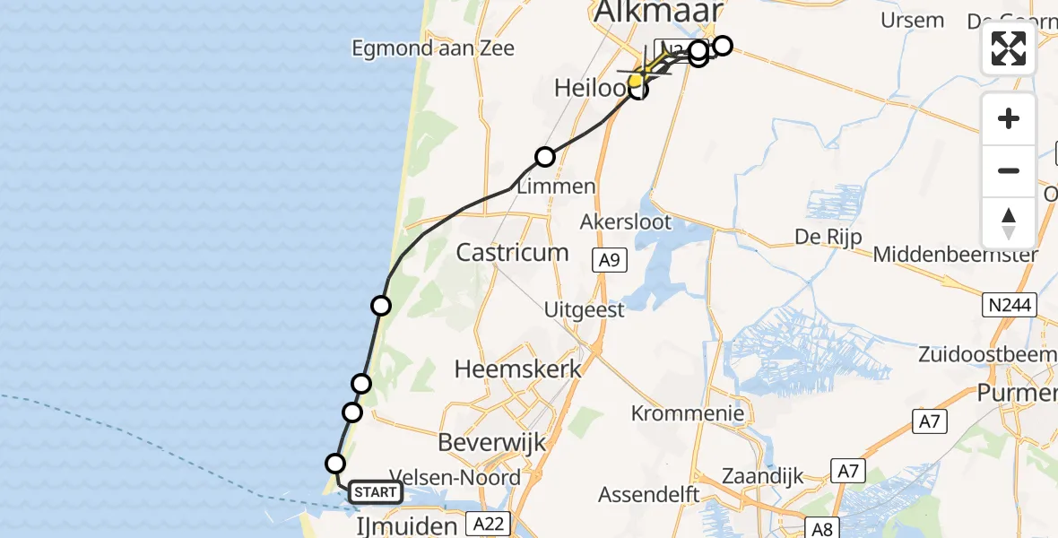 Routekaart van de vlucht: Kustwachthelikopter naar Alkmaar, Reyndersweg
