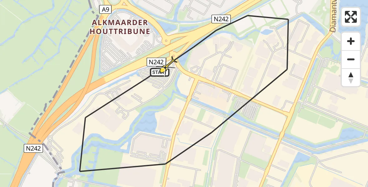 Routekaart van de vlucht: Kustwachthelikopter naar Alkmaar, Saffierstraat