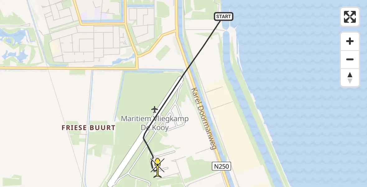 Routekaart van de vlucht: Kustwachthelikopter naar Vliegveld De Kooy, Luchthavenweg