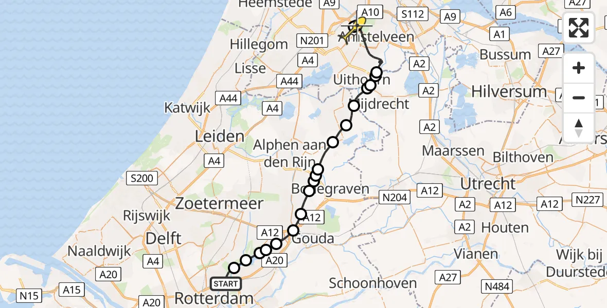 Routekaart van de vlucht: Politieheli naar Schiphol, Mahlersingel