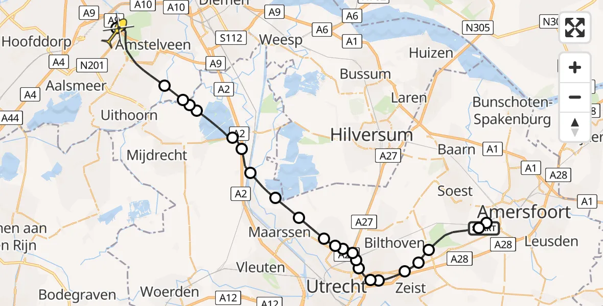 Routekaart van de vlucht: Politieheli naar Schiphol, Barchman Wuytierslaan
