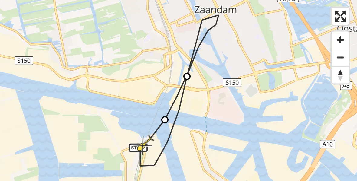 Routekaart van de vlucht: Lifeliner 1 naar Amsterdam Heliport, Elbaweg