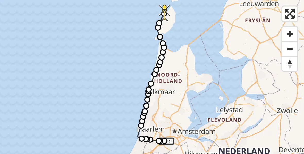 Routekaart van de vlucht: Politiehelikopter naar De Cocksdorp, Ceintuurbaan