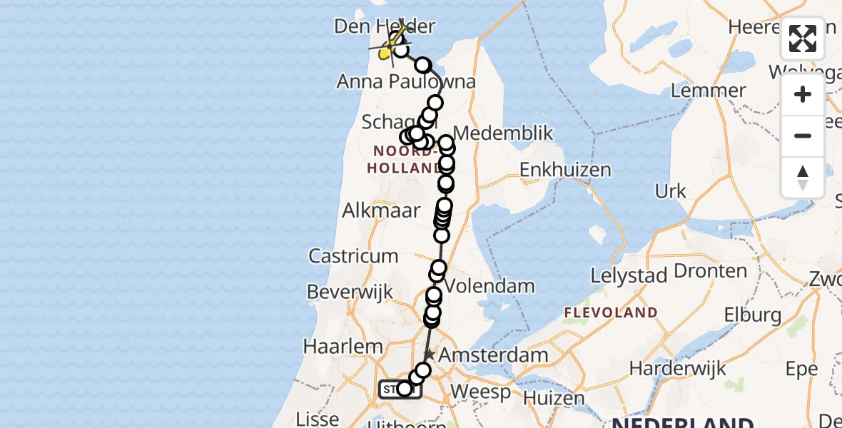 Routekaart van de vlucht: Politiehelikopter naar Vliegveld De Kooy, Kemajoranstraat