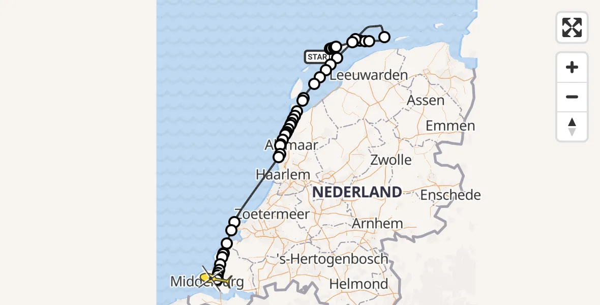 Routekaart van de vlucht: Politieheli naar Vliegveld Midden-Zeeland, Calandweg