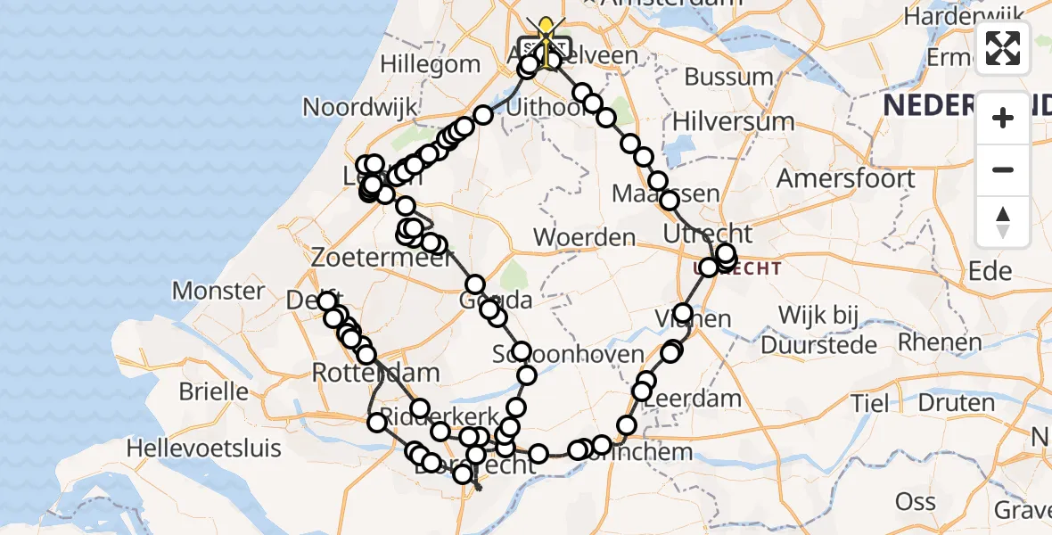 Routekaart van de vlucht: Politieheli naar Schiphol, Meester Jac. Takkade