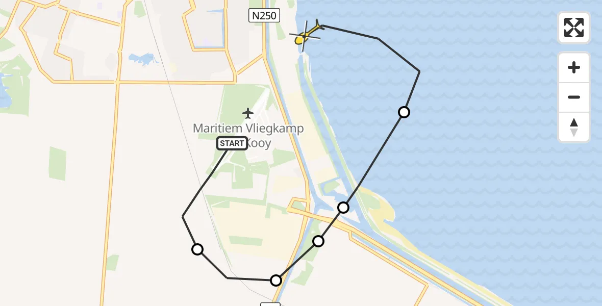 Routekaart van de vlucht: Politiehelikopter naar Den Helder, Maria's hoeve