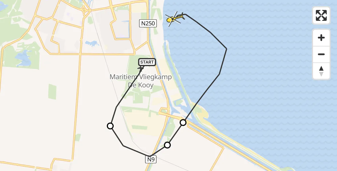 Routekaart van de vlucht: Politieheli naar Den Helder, Rijksweg