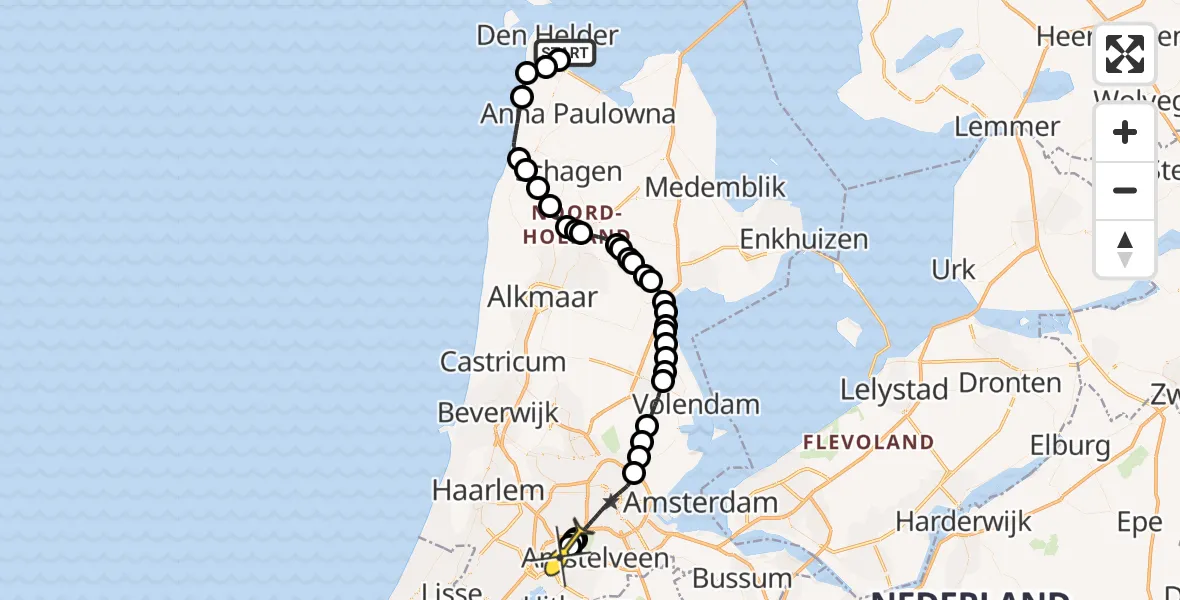 Routekaart van de vlucht: Politiehelikopter naar Schiphol, Rijksweg
