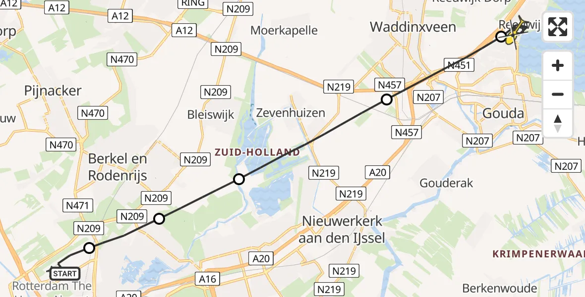 Routekaart van de vlucht: Lifeliner 2 naar Reeuwijk, Doenkadepad