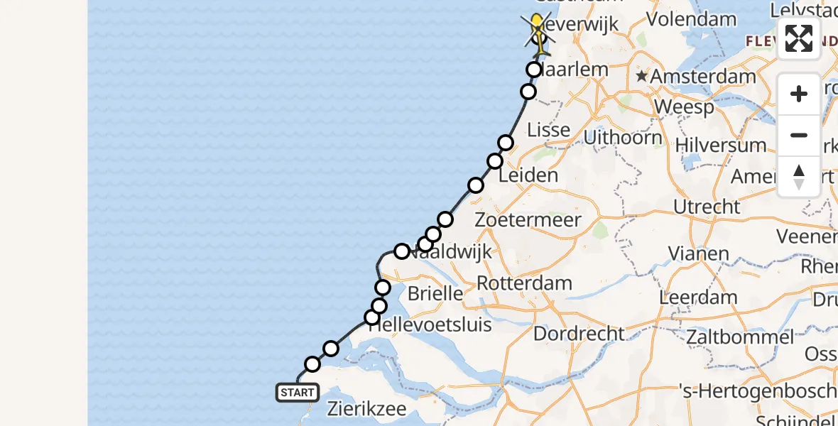 Routekaart van de vlucht: Politieheli naar IJmuiden, Torenweg