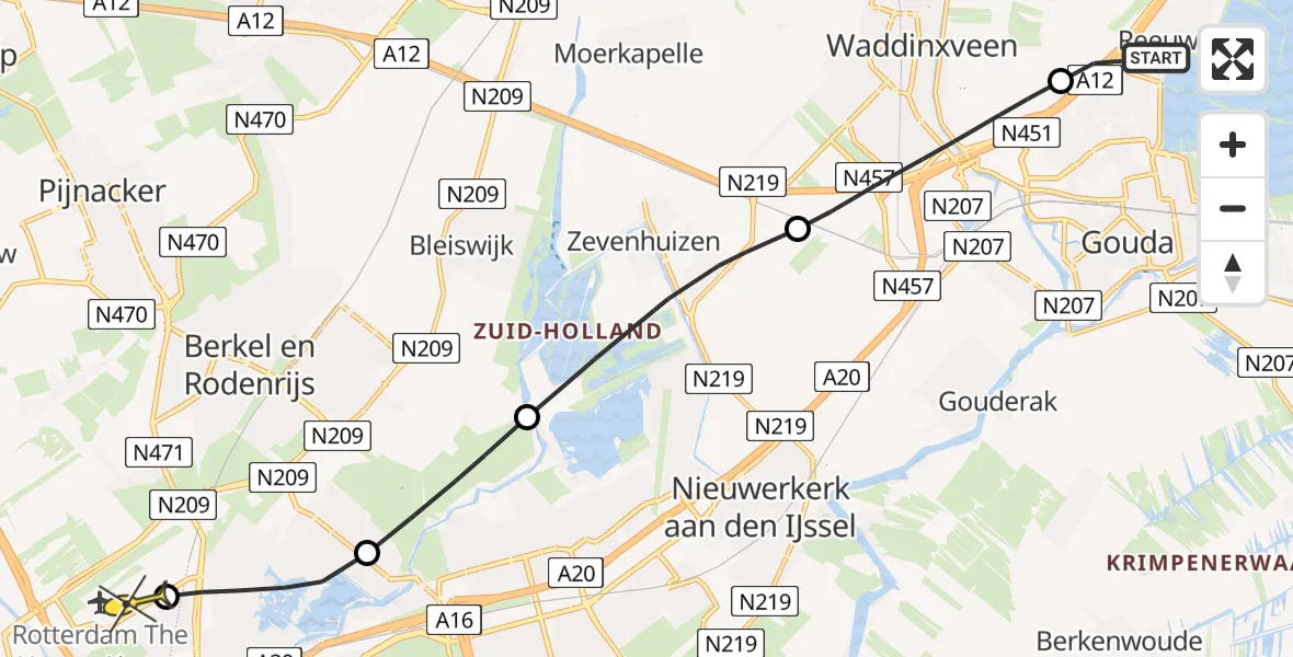 Routekaart van de vlucht: Lifeliner 2 naar Rotterdam The Hague Airport, Baarsjeskade