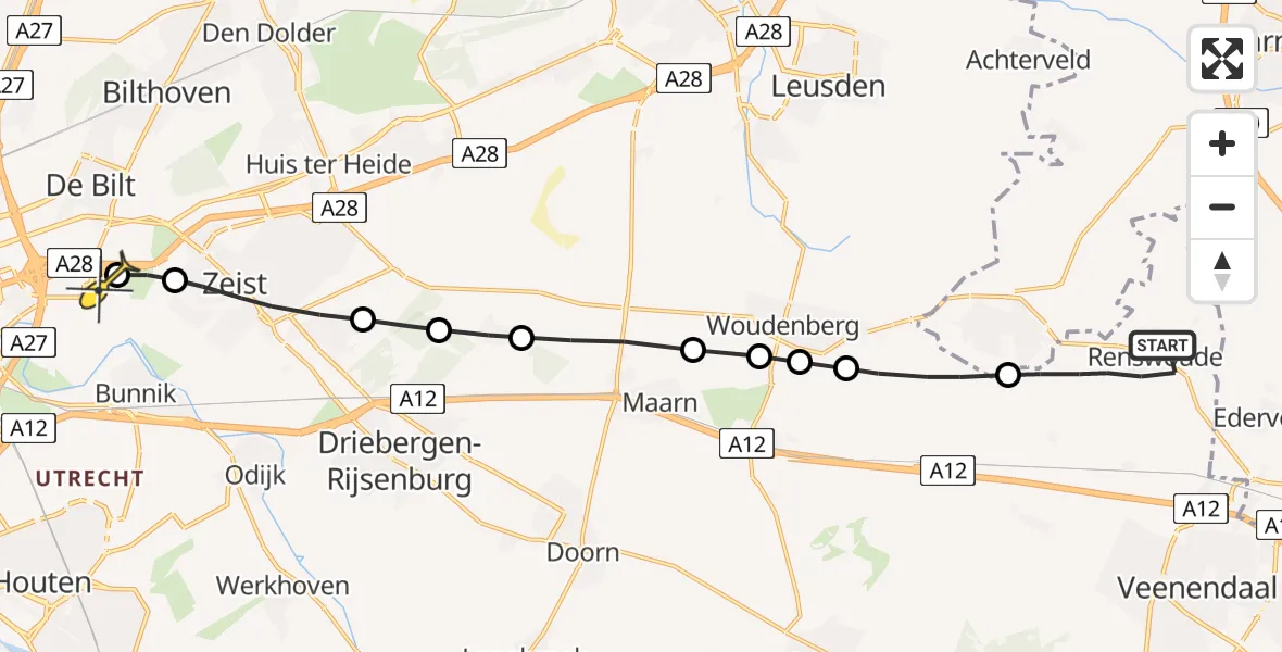 Routekaart van de vlucht: Lifeliner 3 naar Universitair Medisch Centrum Utrecht, Oude Holleweg